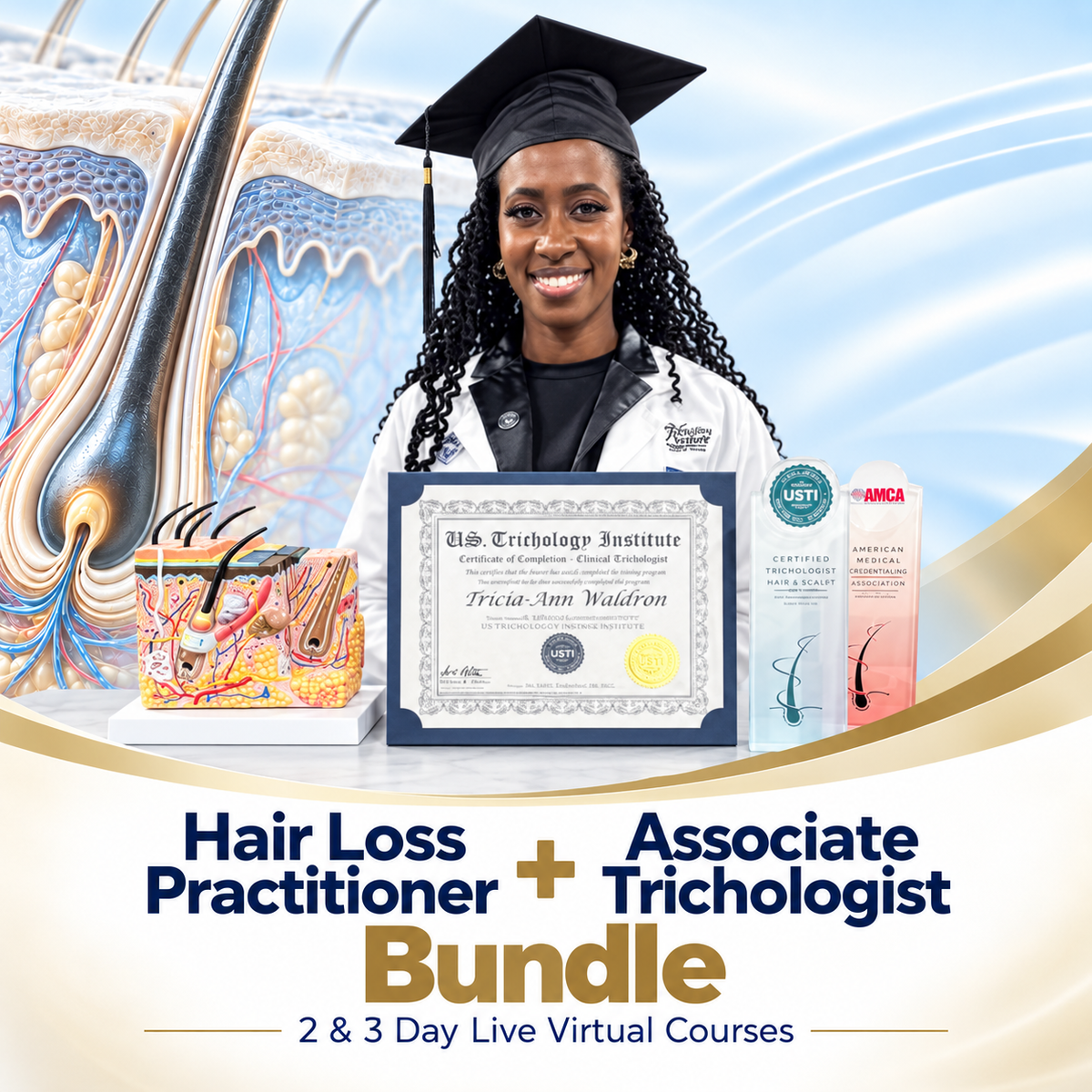 Hair Loss Practitioner plus Associate Trichologist Bundle - 2 and 3 Day Live Virtual Courses